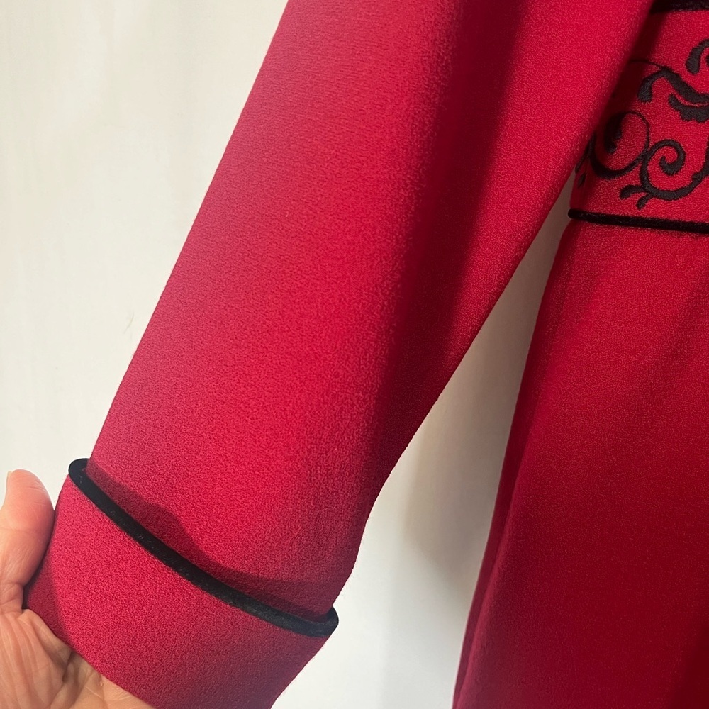 Talbots Petites 1980's Wool Red Midi Length Lined Dress Embroidered Waist Women - Picture 6 of 13